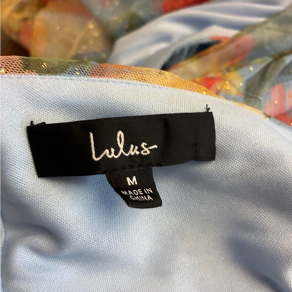 Lulu’s Perfectly Divine Blue Floral Tulle Tiered Ruffled Midi Dress - Picture 8 of 9